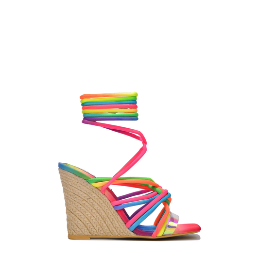 ISLO Women's Lace-Up Wedge Heels – Square Toe Espadrille Sandals with Clear Strap and Rope Wrap for Summer Outfits, Beach, or Parties