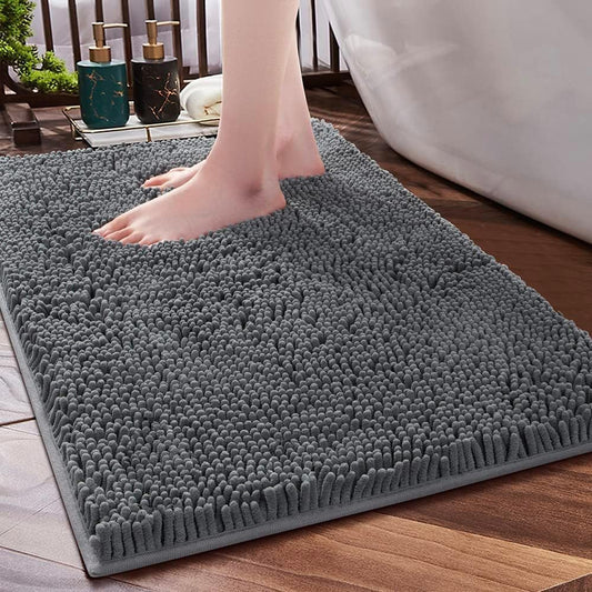 Bathroom Rug, Non-Slip Bath Mat, Soft Cozy Shaggy Thick Bath Rugs for Bathroom, Plush Rugs for Bathtubs, Water Absorbent Rain Showers(Dark Grey, 17"×24")