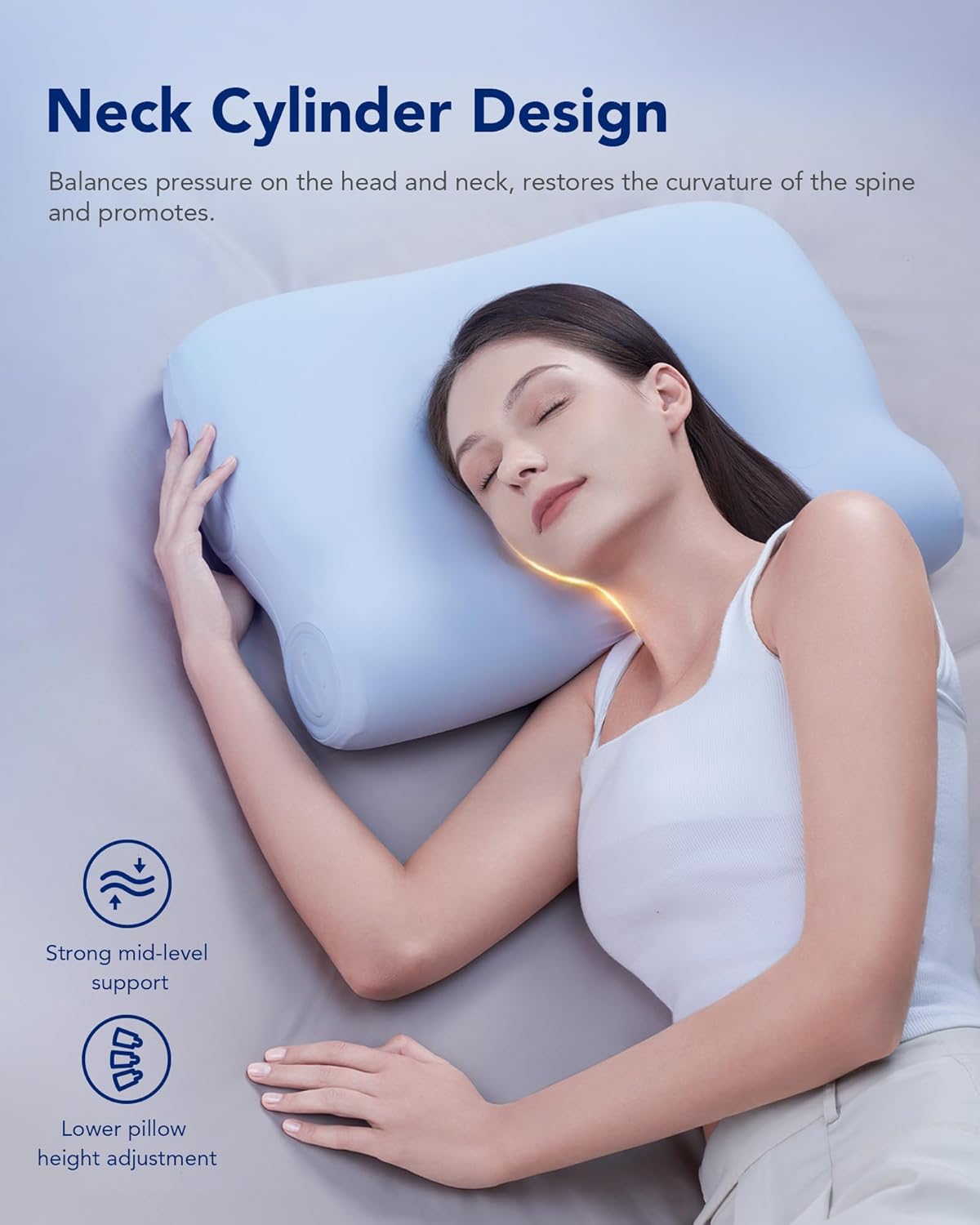 Adjustable Cervical Neck Pillow - 3-Layer Memory Foam Design for Side & Back Sleepers, Ergonomic and Medium Firm Support