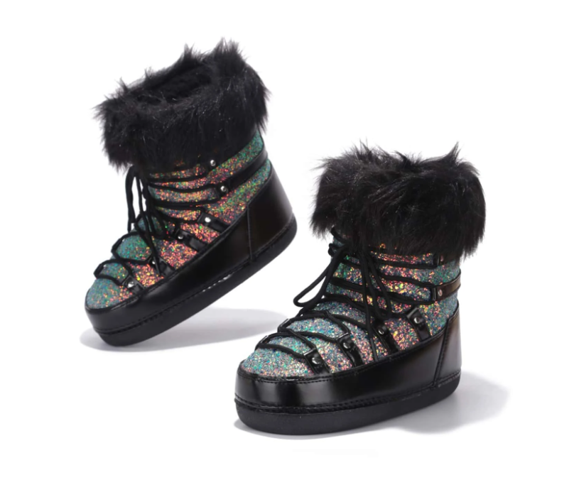 Polar Women’s Sequin Feather Snow Boots – Round Toe Winter Booties with Faux Fur Trim