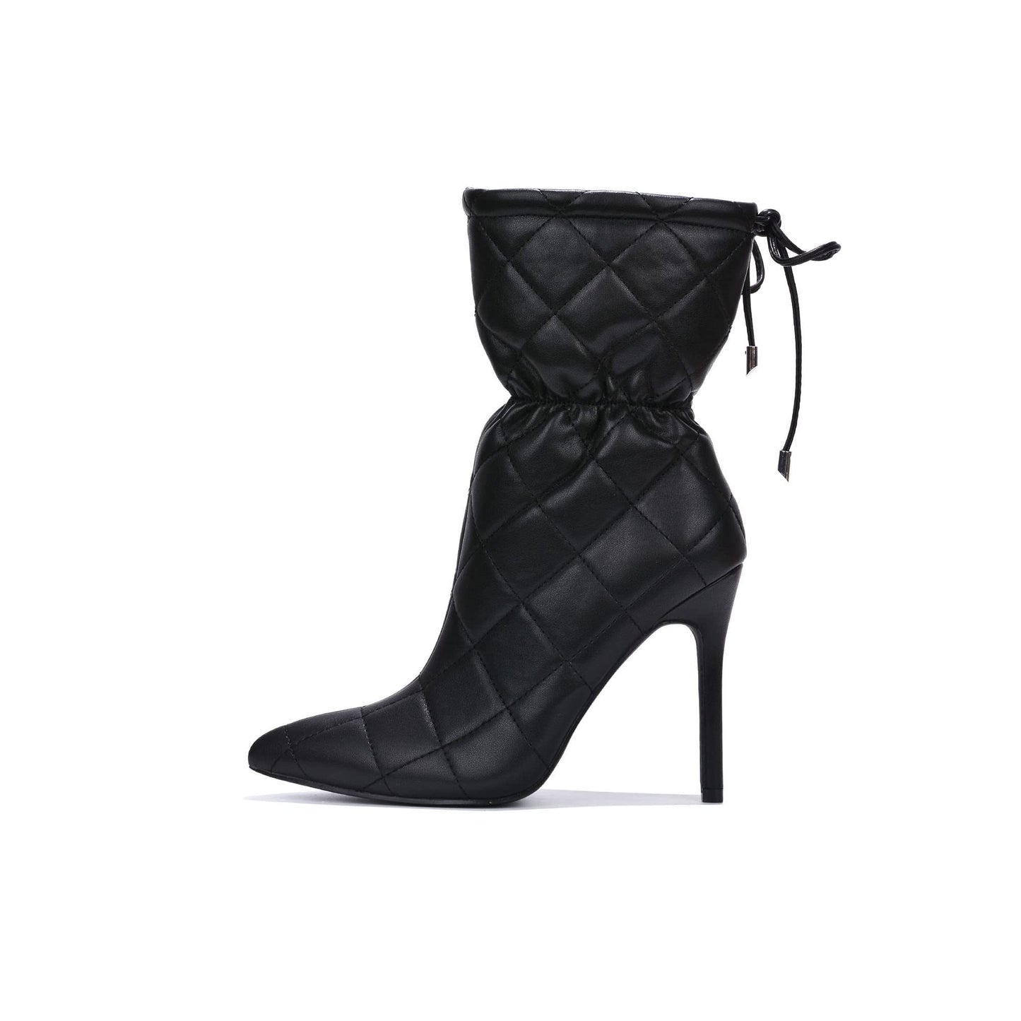 Makayla Quilted Pointed Toe Ankle Boots – Elegant PU Leather Heels for Office & Everyday Chic