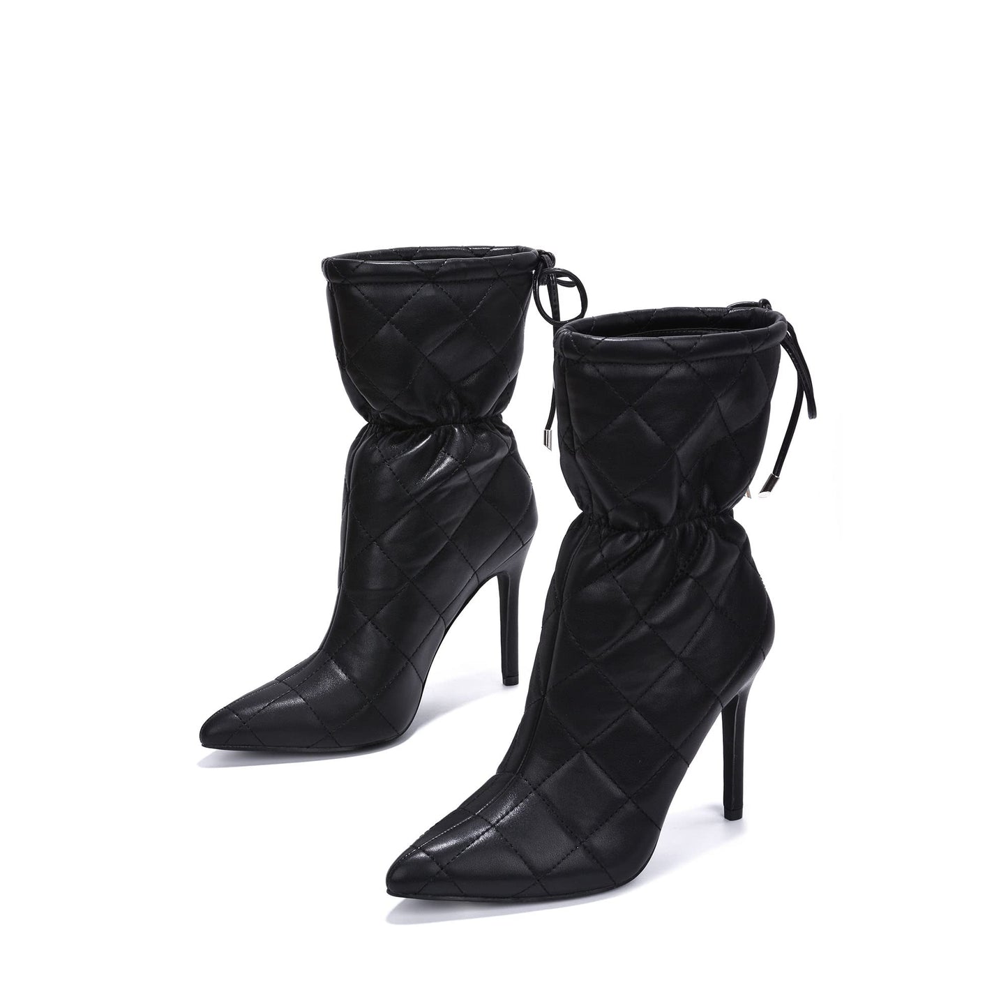 Makayla Quilted Pointed Toe Ankle Boots – Elegant PU Leather Heels for Office & Everyday Chic