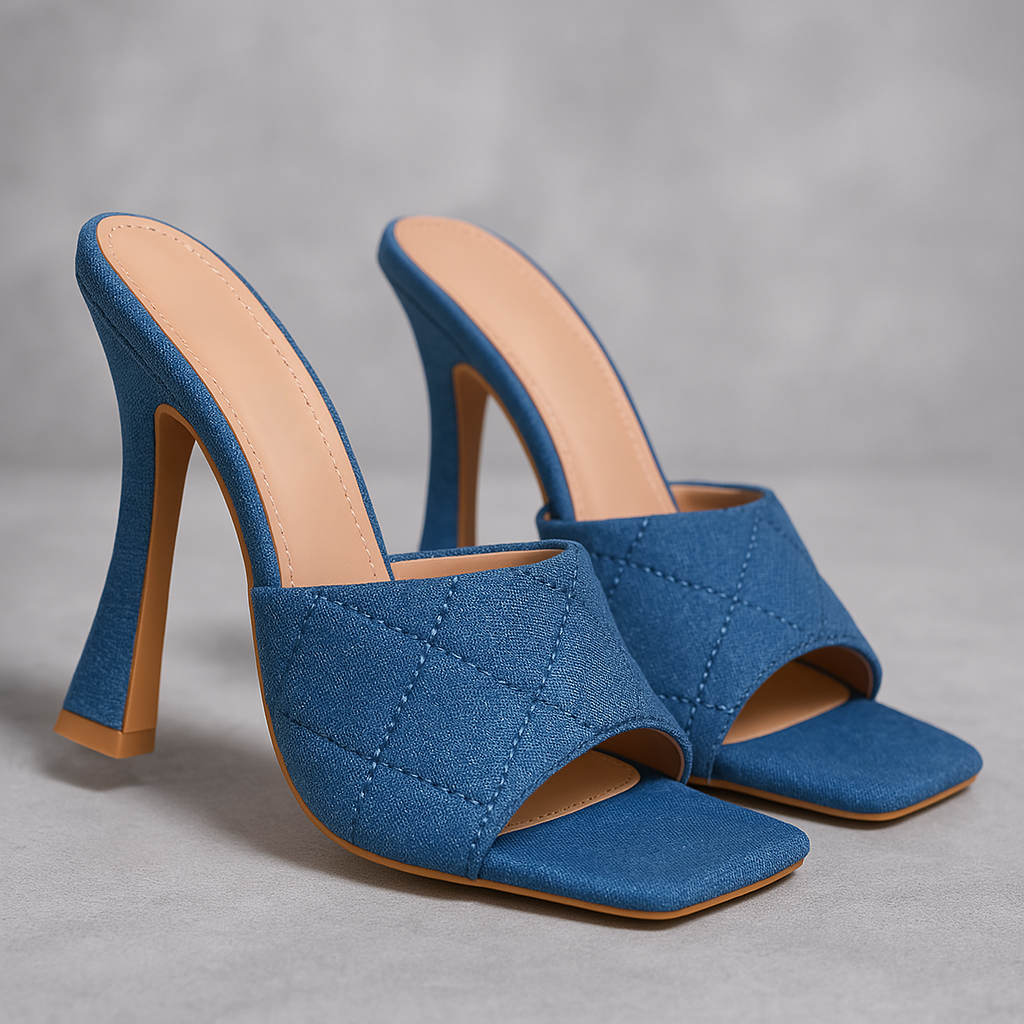 Brenton  Quilted Square Toe Mule Heels – Elegant Slip-On Block Sandals for Women