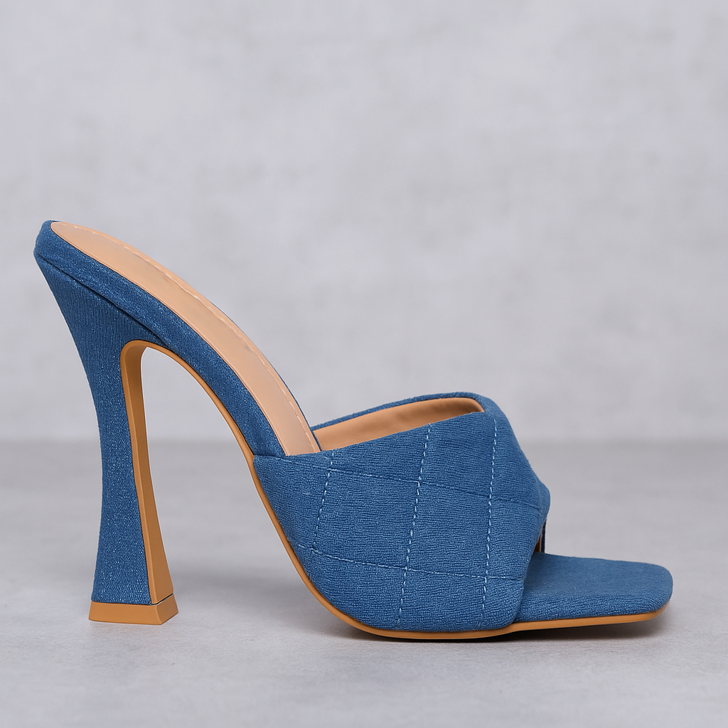 Brenton  Quilted Square Toe Mule Heels – Elegant Slip-On Block Sandals for Women