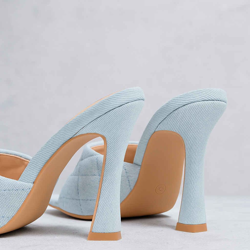 Brenton  Quilted Square Toe Mule Heels – Elegant Slip-On Block Sandals for Women