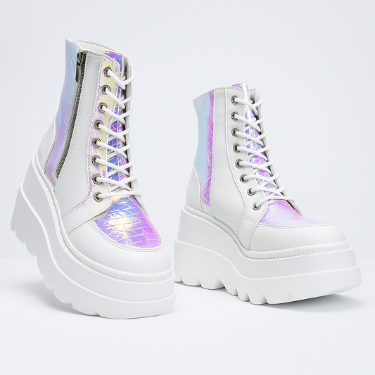 Radio Holographic Platform Boots – Rave-Ready Chunky Ankle Boots for Women
