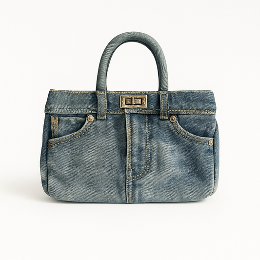 Classic Blue Denim Jeans Pants Top-Handle Women Handbag Purse