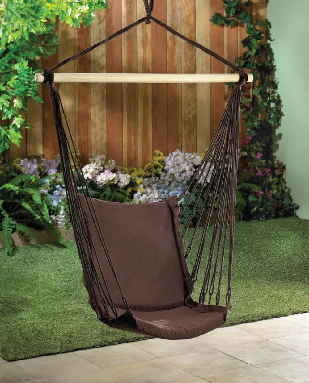 Hammock Chair Hanging Rope Swing - Max 200 Lbs - Wooden Bar with Anti-Slip Rings - for Any Indoor or Outdoor Spaces (Beige)