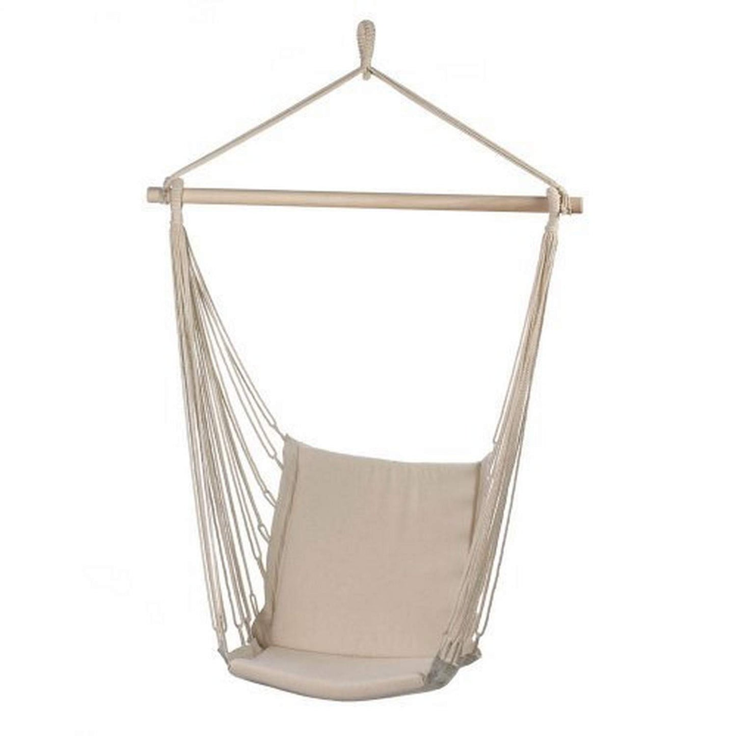 Hammock Chair Hanging Rope Swing - Max 200 Lbs - Wooden Bar with Anti-Slip Rings - for Any Indoor or Outdoor Spaces (Beige)