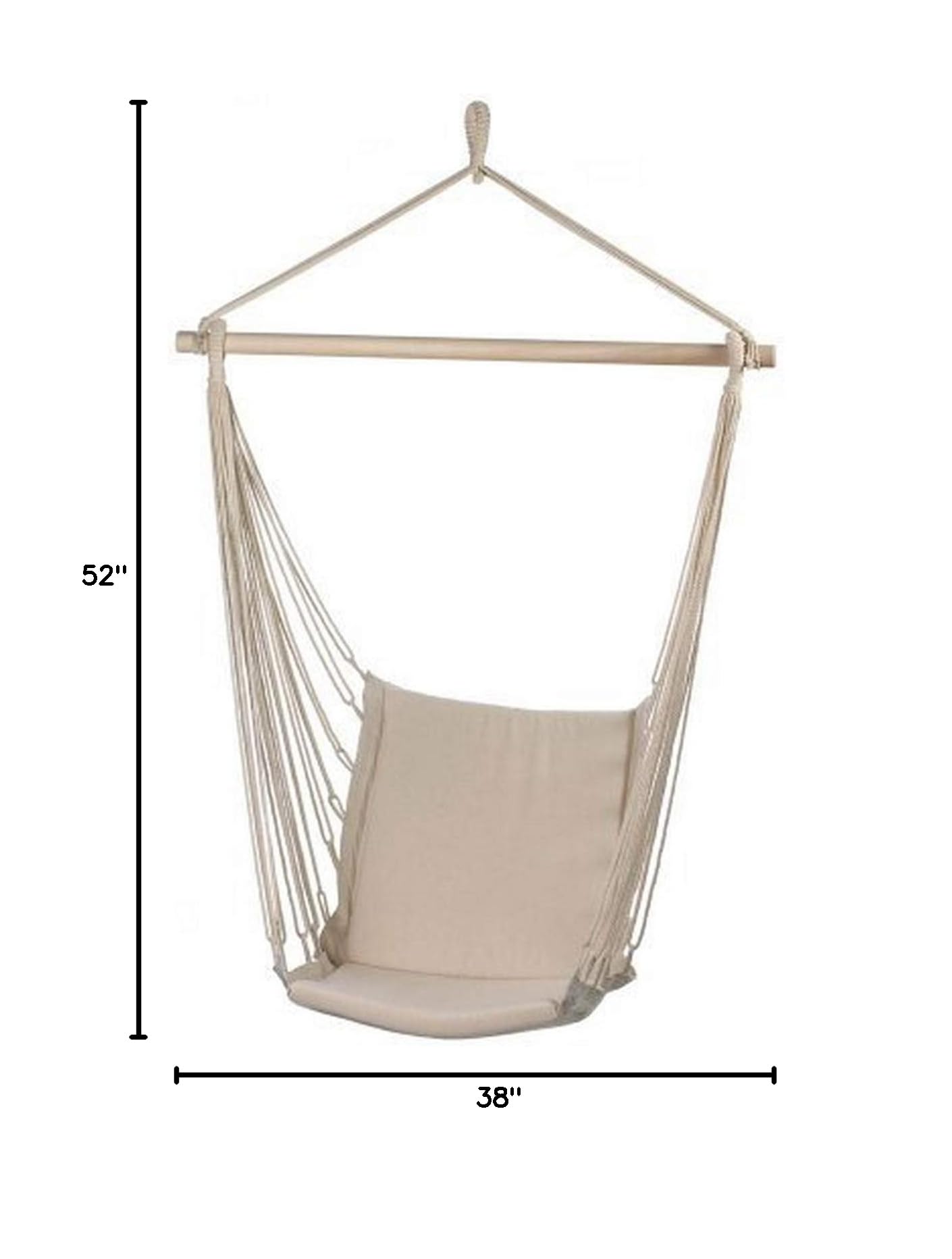 Hammock Chair Hanging Rope Swing - Max 200 Lbs - Wooden Bar with Anti-Slip Rings - for Any Indoor or Outdoor Spaces (Beige)