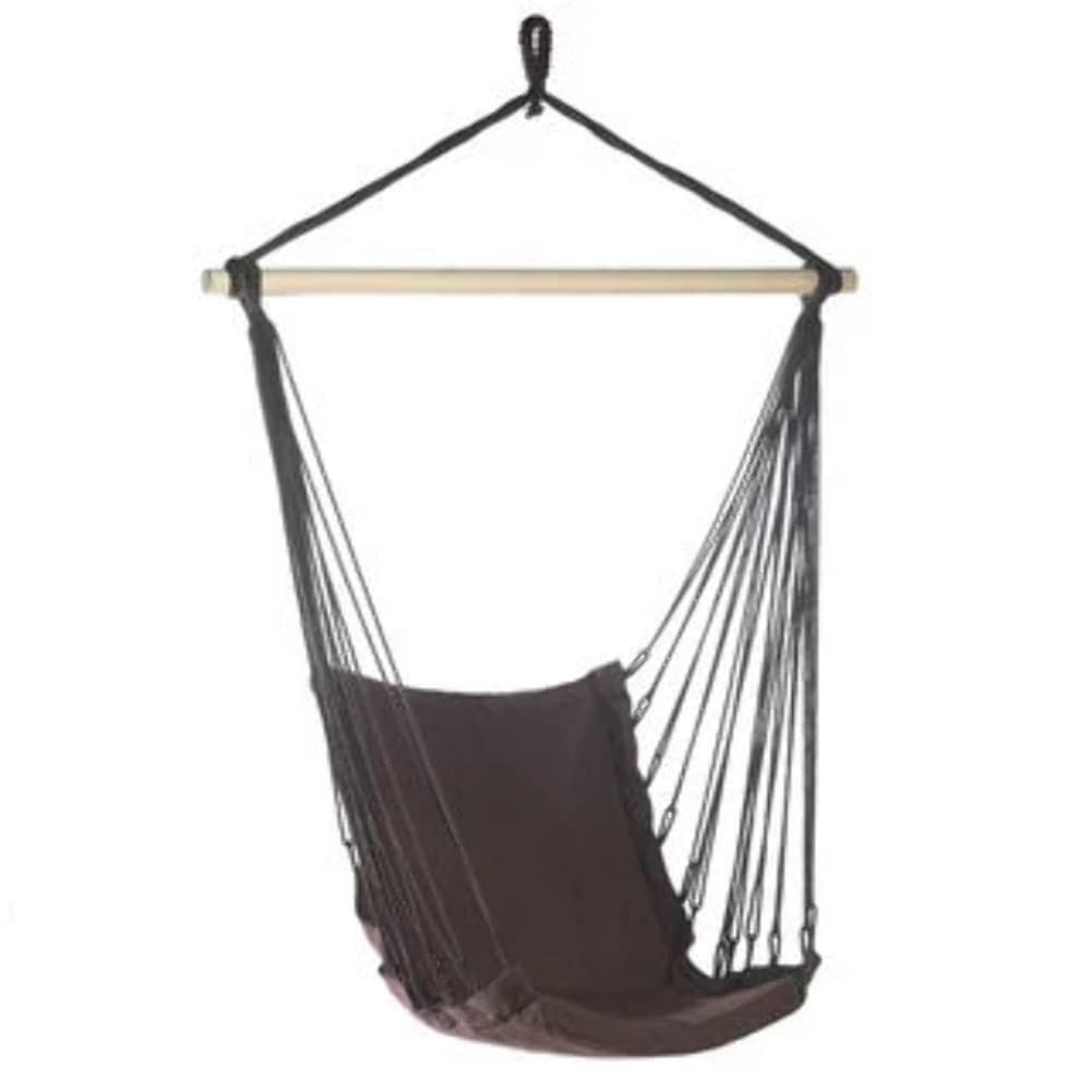 Hammock Chair Hanging Rope Swing - Max 200 Lbs - Wooden Bar with Anti-Slip Rings - for Any Indoor or Outdoor Spaces (Beige)