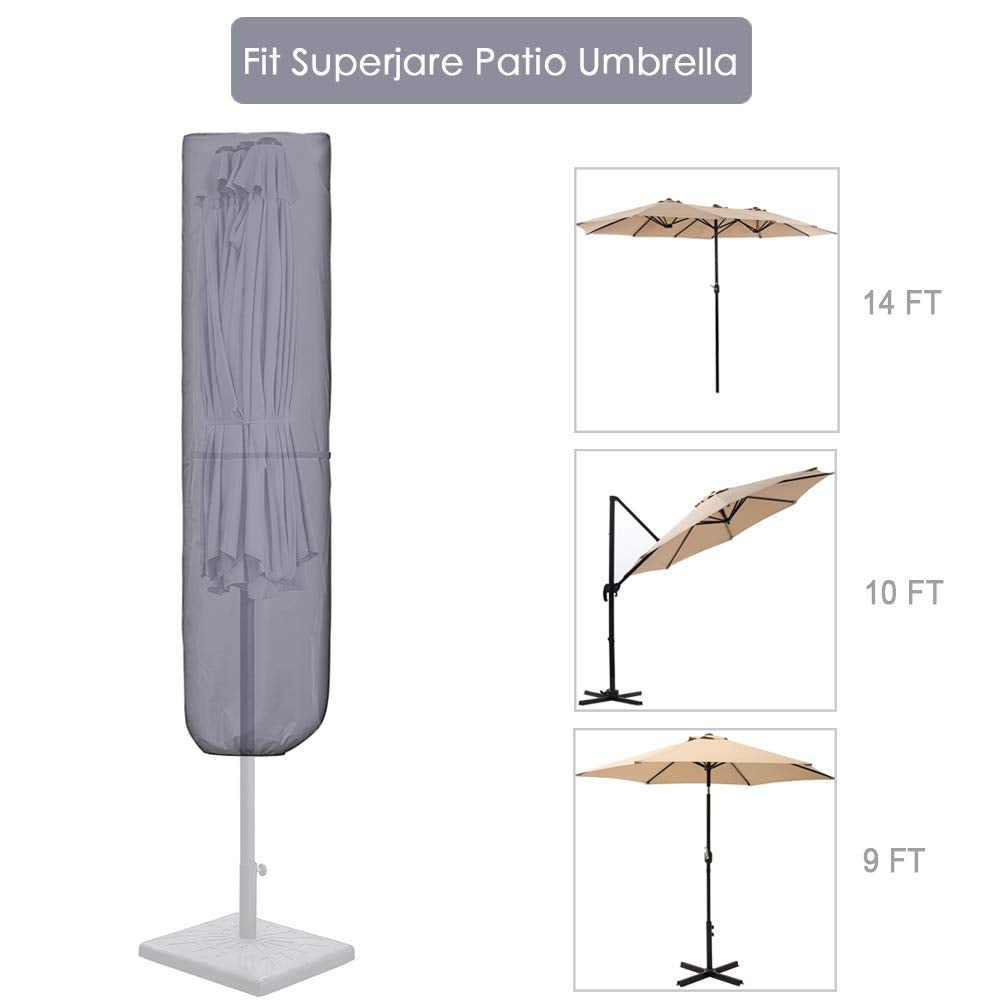 1pc Waterproof Patio Umbrella Cover with Rod - Fits 7-11ft & 15ft Double-Sided Umbrellas, Zippered Nylon Fabric, UV Protection, Gray