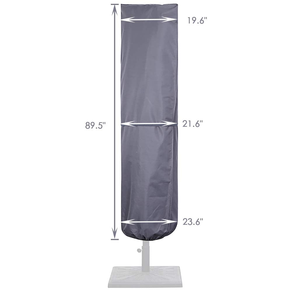 1pc Waterproof Patio Umbrella Cover with Rod - Fits 7-11ft & 15ft Double-Sided Umbrellas, Zippered Nylon Fabric, UV Protection, Gray