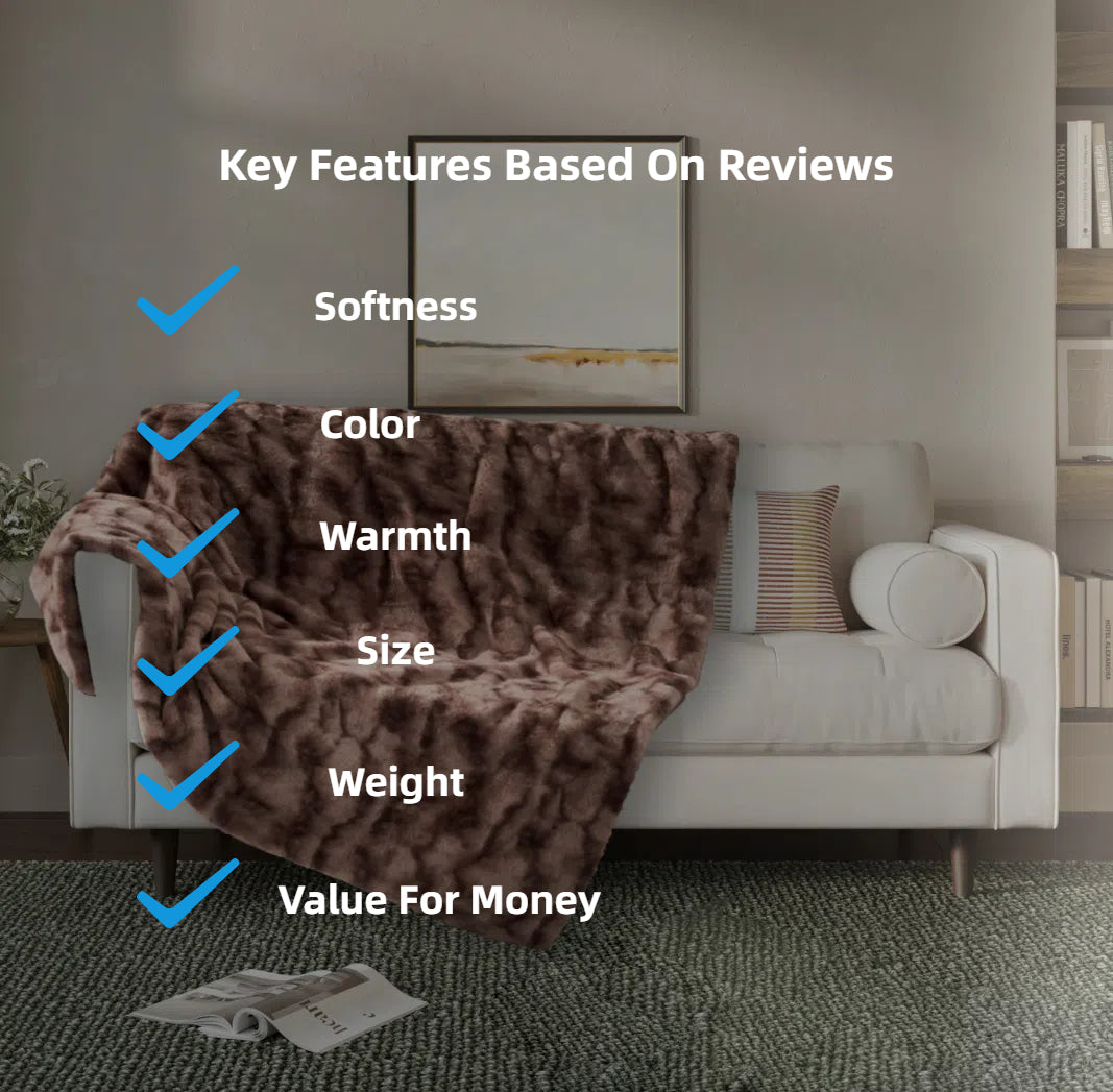 CozyLux Premium Faux Fur Throw Blanket - Soft, Reversible, and Warm for Sofa & Bed (50"x60")