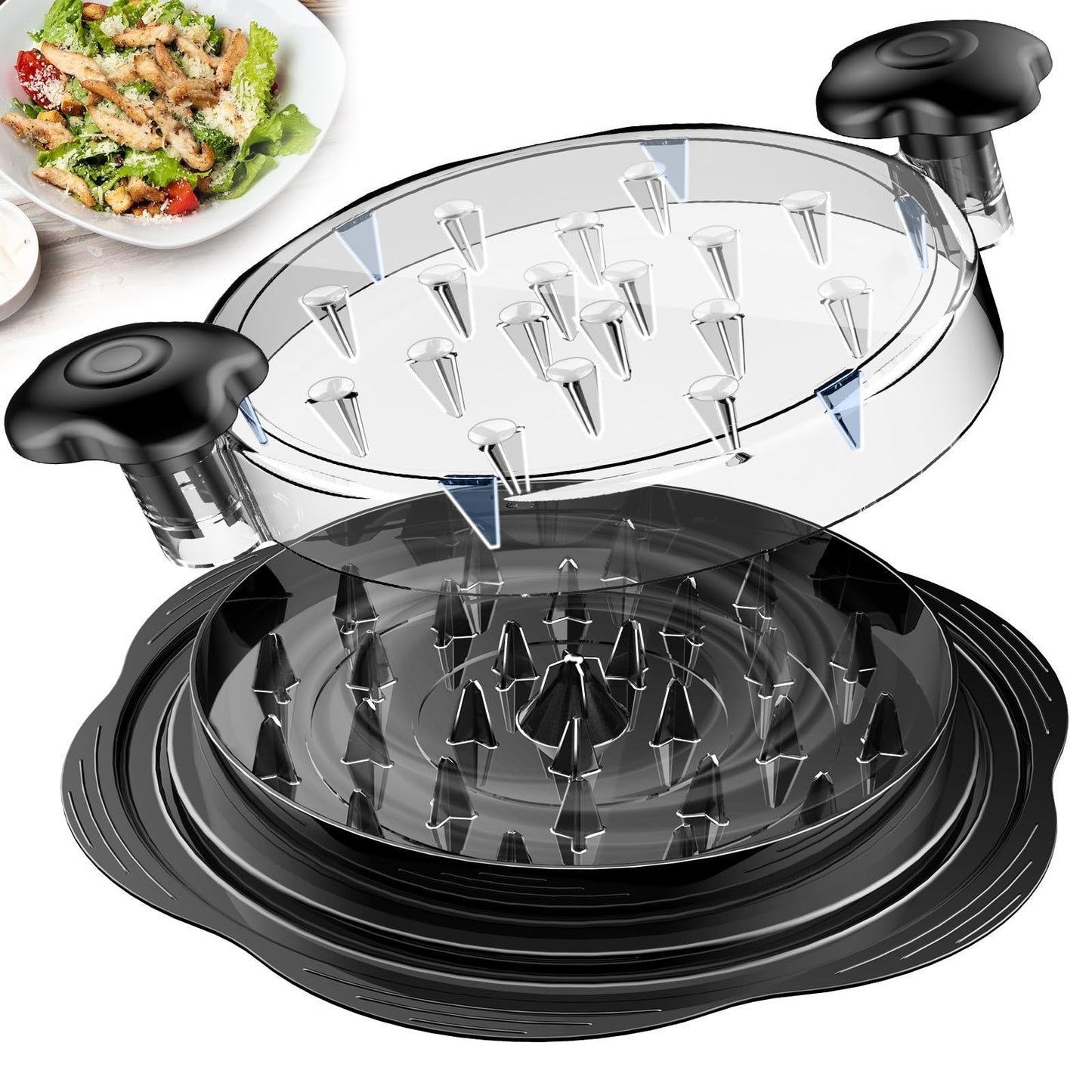 Large Chicken Breast Shredder Tool Twist with Brush & Fork, Visible Meat Shredder, Strong Anti-Slip Strip, Ergonomic Handle, BPA Free, Suitable for Pork Beef Chicken