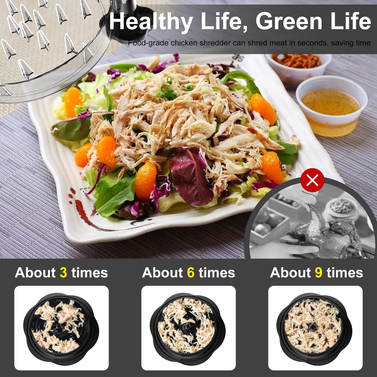 Large Chicken Breast Shredder Tool Twist with Brush & Fork, Visible Meat Shredder, Strong Anti-Slip Strip, Ergonomic Handle, BPA Free, Suitable for Pork Beef Chicken