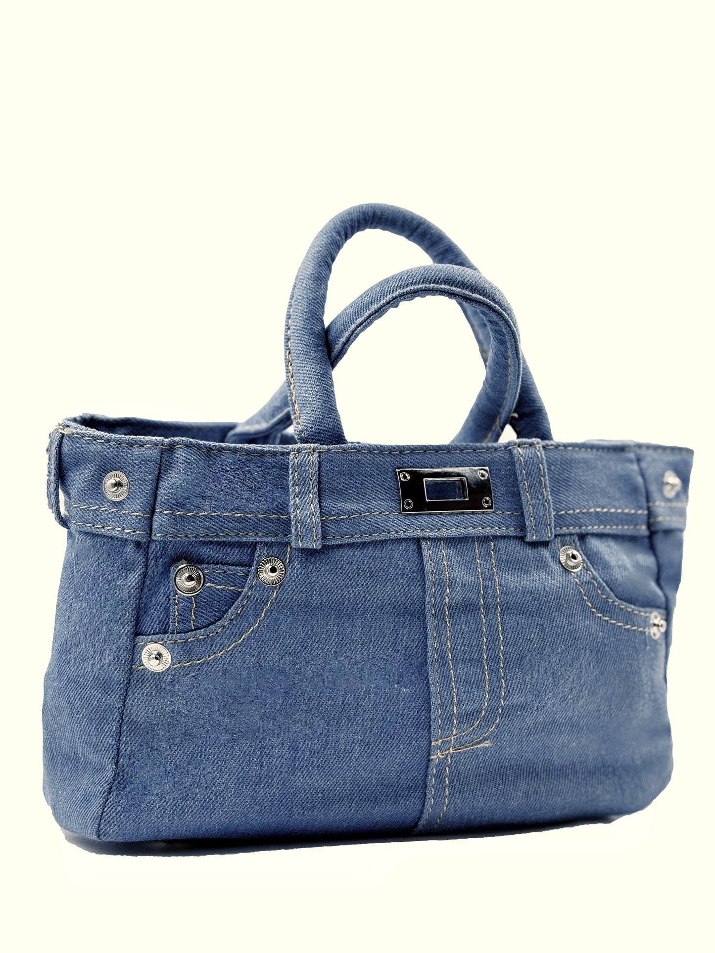 Classic Blue Denim Jeans Pants Top-Handle Women Handbag Purse