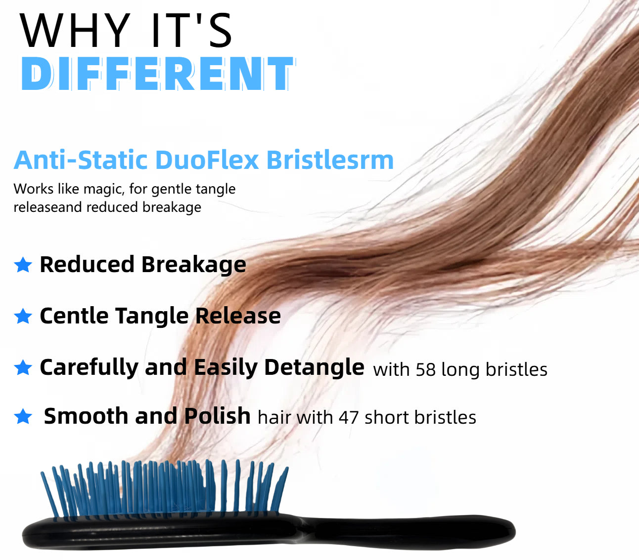 Durable Vented Hair Brush on All Wet or Dry Hair Types, Lightweight Handle