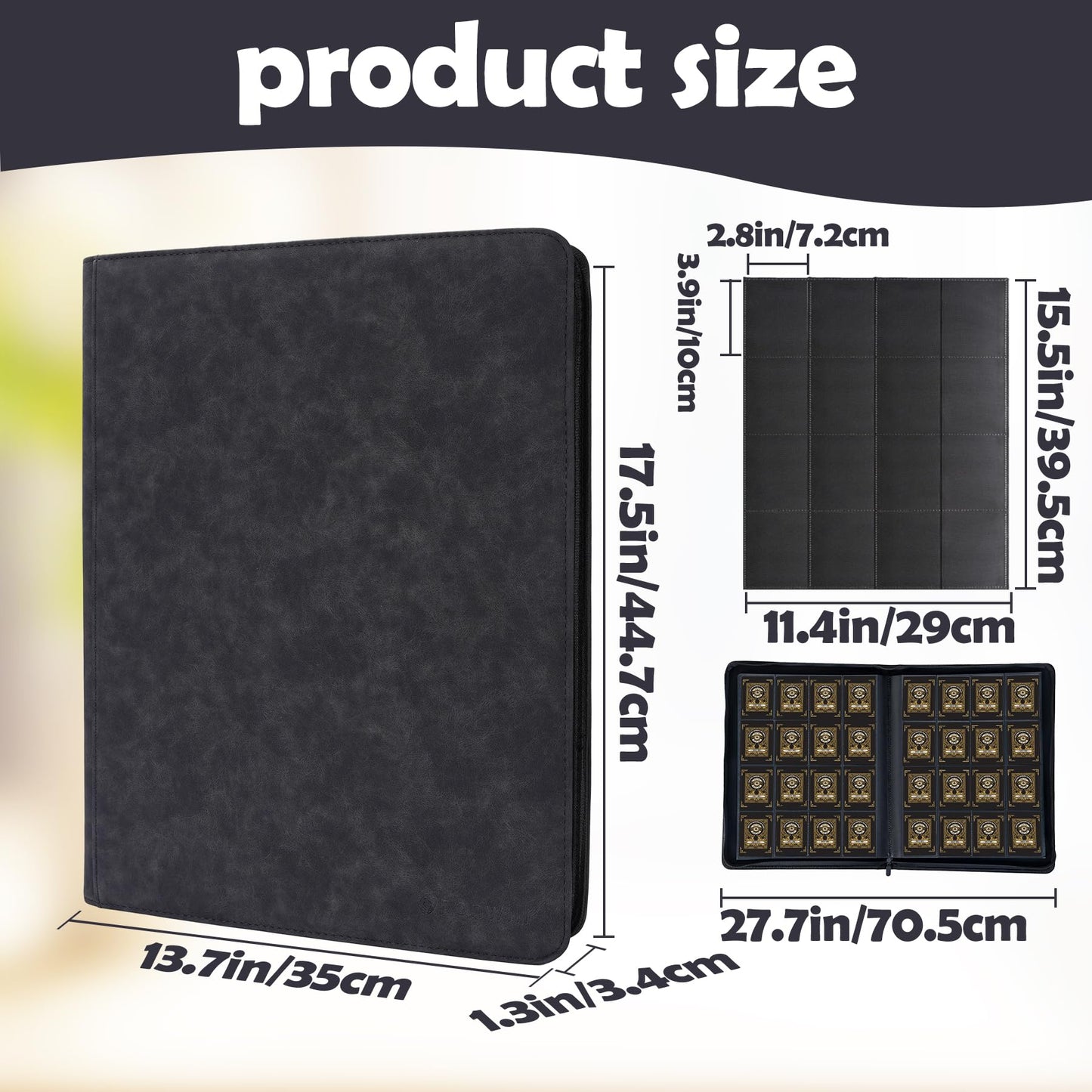 Deluxe 16-Pocket Trading Card Binder | 1000+ Card Capacity | Side-Loading Design for TCG, MTG, and Sports Cards