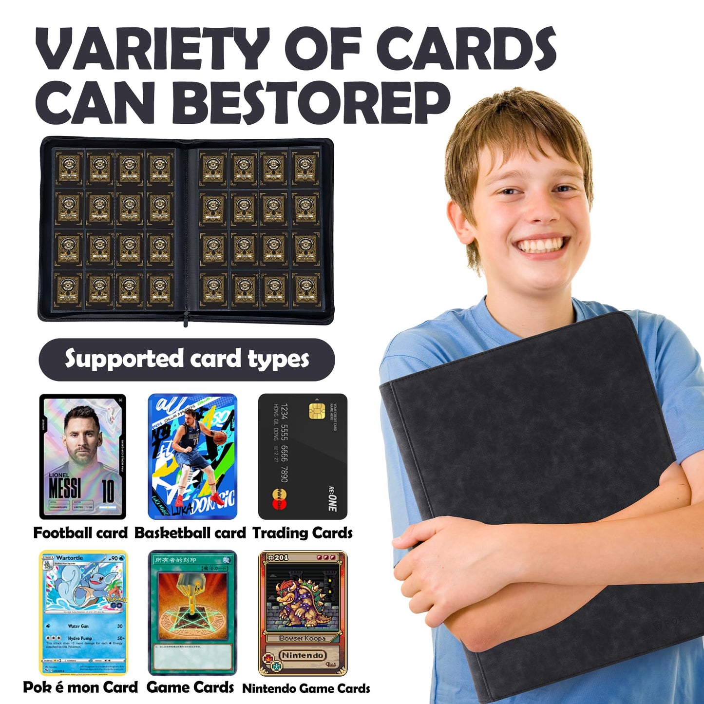 Deluxe 16-Pocket Trading Card Binder | 1000+ Card Capacity | Side-Loading Design for TCG, MTG, and Sports Cards
