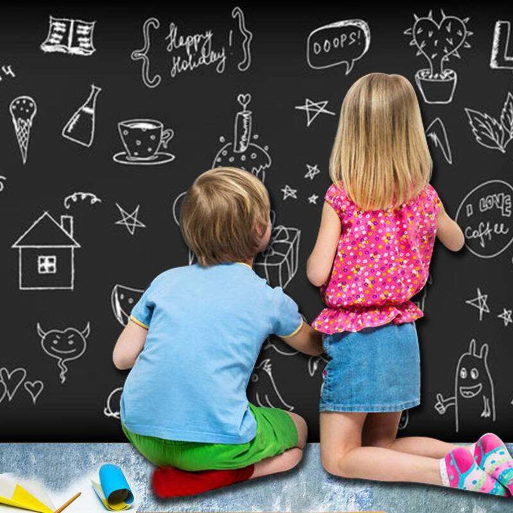 Large Chalkboard Contact Paper - Vinyl Wall Sticker with 5 Colored Chalk for Home Room Office Classroom Keep Family, School & Work Organized (Black)