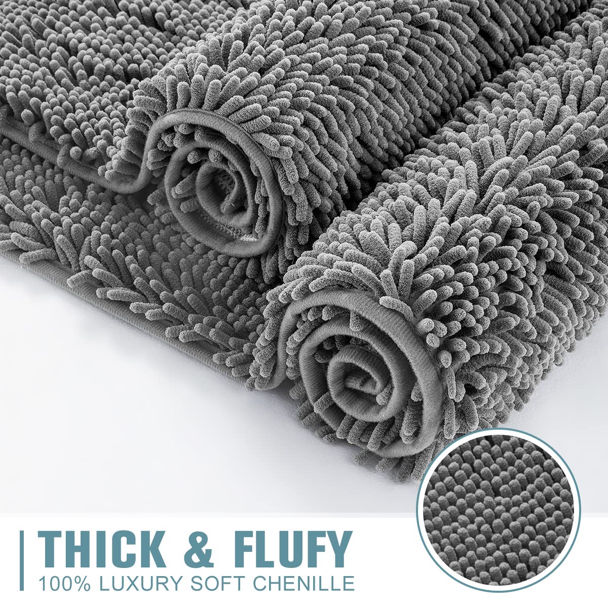 Bathroom Rug, Non-Slip Bath Mat, Soft Cozy Shaggy Thick Bath Rugs for Bathroom, Plush Rugs for Bathtubs, Water Absorbent Rain Showers(Dark Grey, 17"×24")