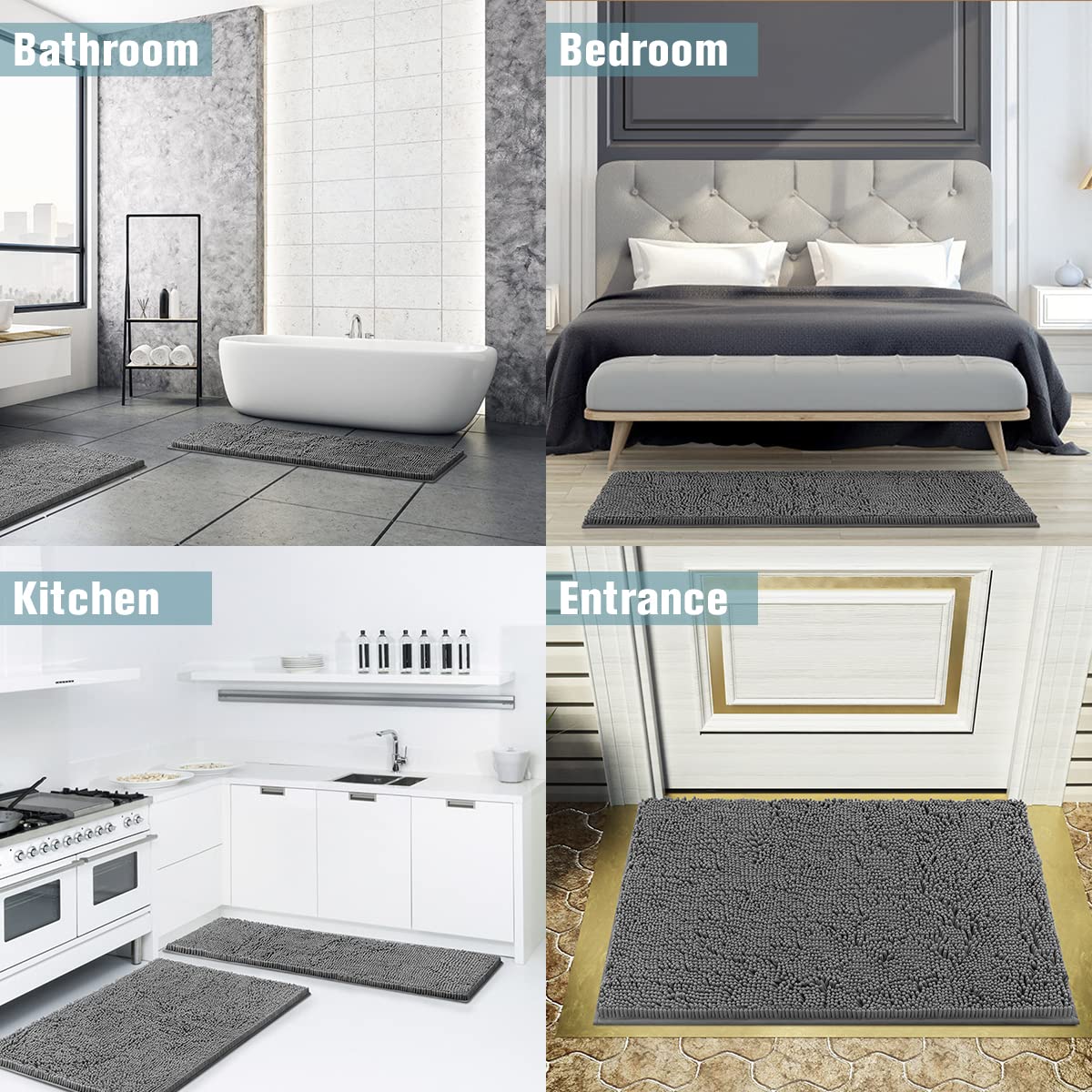 Bathroom Rug, Non-Slip Bath Mat, Soft Cozy Shaggy Thick Bath Rugs for Bathroom, Plush Rugs for Bathtubs, Water Absorbent Rain Showers(Dark Grey, 17"×24")