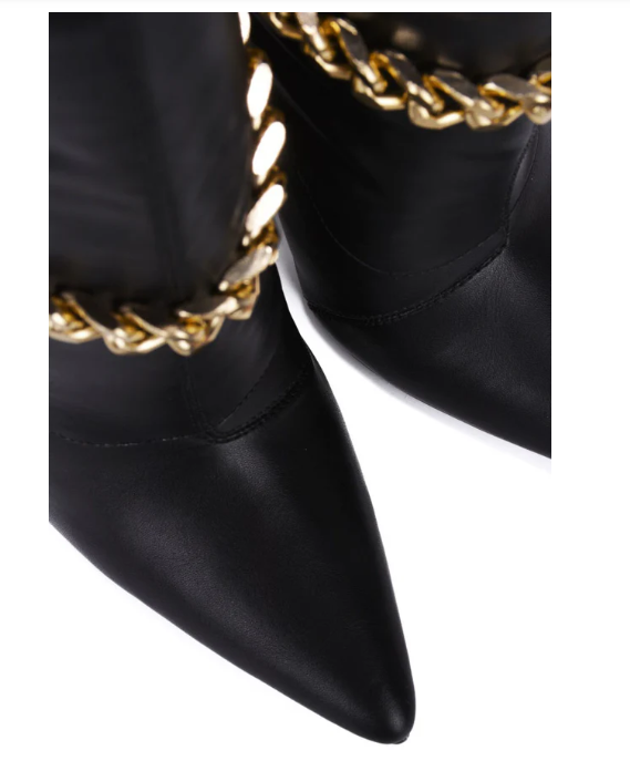 Joelle Gold Chain Pointed Toe Ankle Boots – Elegant Stiletto Heels for Women