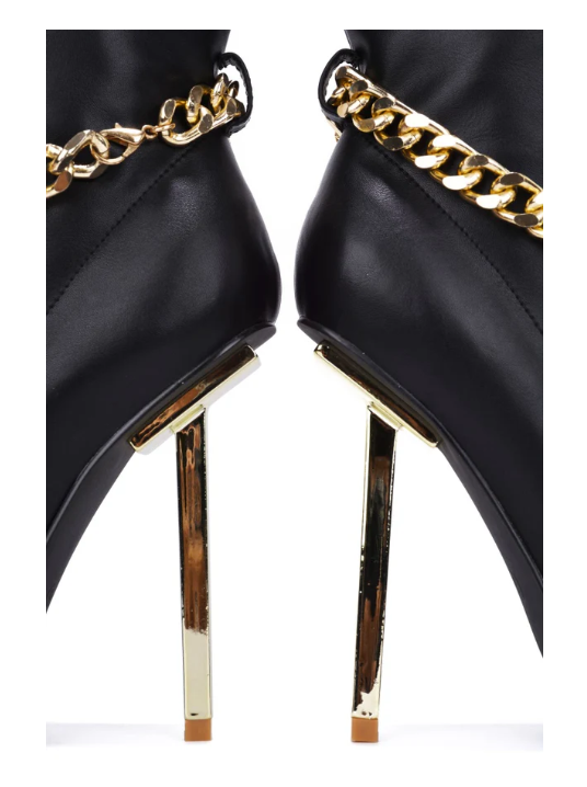 Joelle Gold Chain Pointed Toe Ankle Boots – Elegant Stiletto Heels for Women