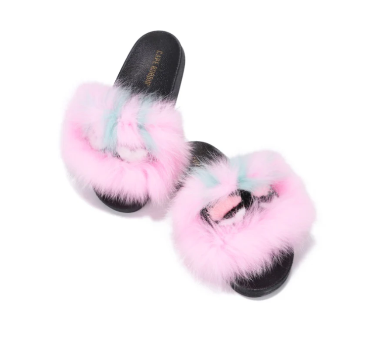 Mochi Cute Fluffy Fur Slides – Colorful Open Toe Furry Slippers for Women