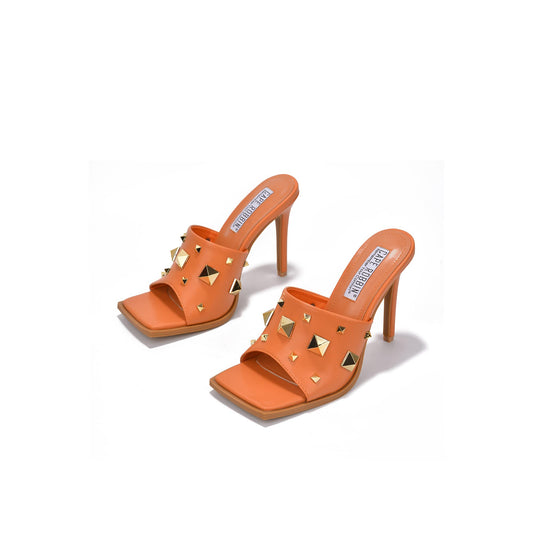 Popo Studded Square Toe Stiletto Heels – Punk Style Mules for Bold Women