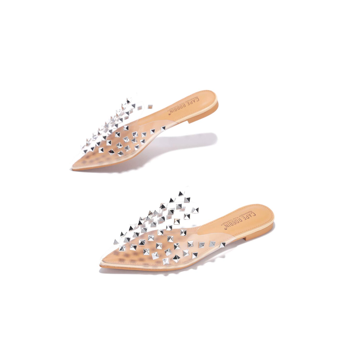 Sierra Lady’s Glam Crystal Bling Pink Pointed-Toe Mules – Studded Clear Slip-On Shoes for Women