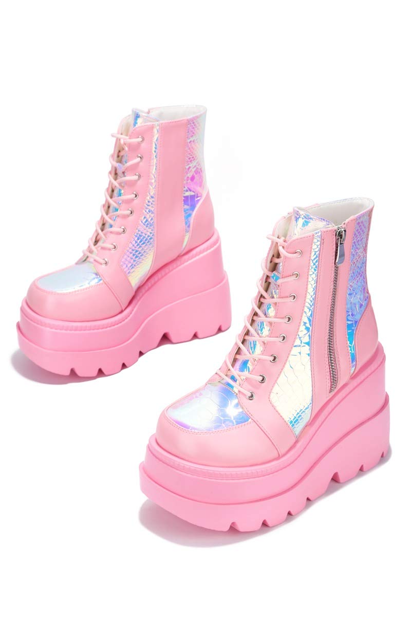 Radio Holographic Platform Boots – Rave-Ready Chunky Ankle Boots for Women