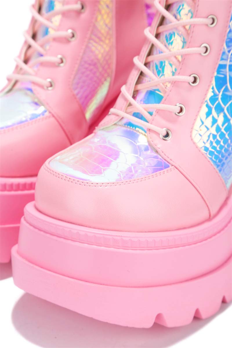 Radio Holographic Platform Boots – Rave-Ready Chunky Ankle Boots for Women