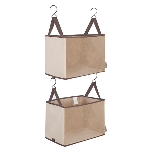 STORAGE MANIAC 2-Shelf Hanging Closet Organizer, Cloth Hanging Closet Shelf, Canvas Hanging Closet Basket with Hooks for Dorm, Apt, Bedroom, College, Garment Rack, Wardrobe, Fabric with Mesh, Beige