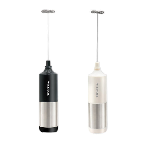 2 Packs (Black & White) Stainless Steel Milk Frother Handheld Battery Operated, Waterproof Electric Whisk Foam Maker for Latte, Coffee, Hot Chocolate