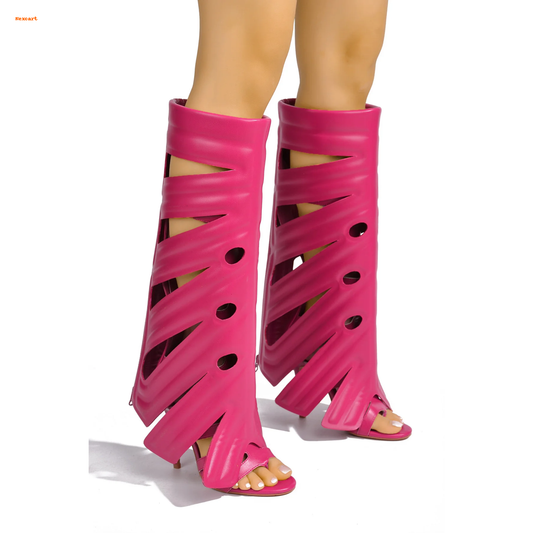 Leaf Cutout Stiletto Heels for Women – Bold Pink High Heel Sandals with Sculptural Design for Parties, Runway Looks & Night Out Fashion