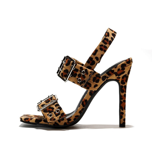Winonah Leopard Print Belted Square Toe Heels – Stiletto High Heel Sandals for Women
