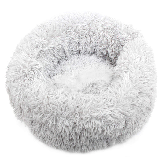 Round Calming Donut Pet Bed – Fluffy Soft Dog & Cat Bed for Small Pets, Anti-Anxiety Cozy Nest for Sleeping & Cuddling, 20/25 Inch Diameter