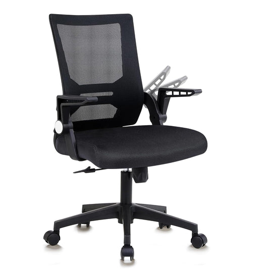 Office Flip up Armrests, Ergonomic Mesh Mid Back Home Desk Swivel Rolling Task Chair Height Adjustable for Working/Studying/Writing, Black