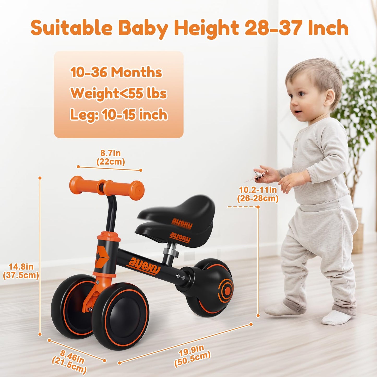 First Ride Balance Bike | Perfect 1st Birthday Gift for Toddlers (12-24 Months) - Orange Black