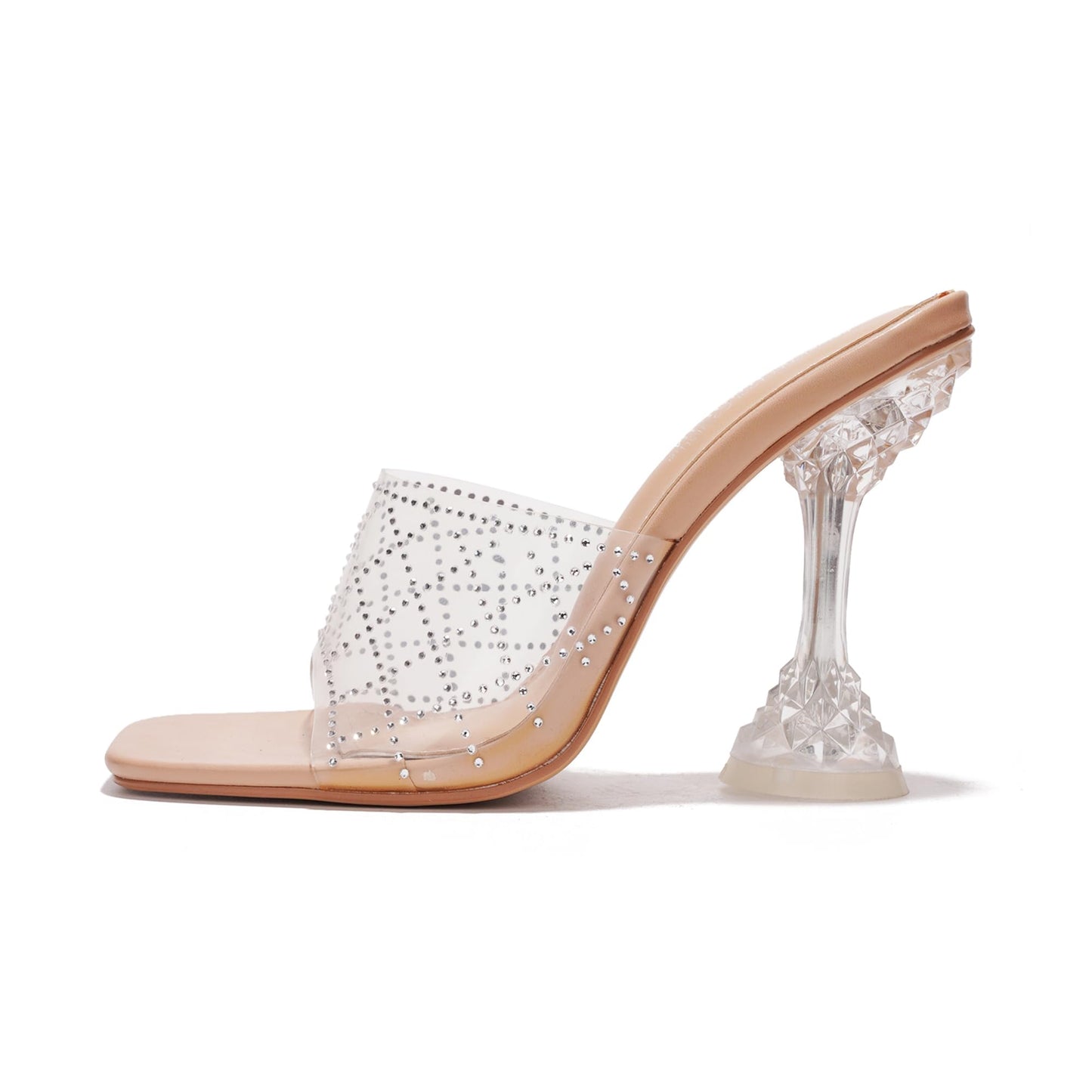Eli Sexy Clear Heels for Women – Square Toe Crystal Wine Glass Heel Sandals with Rhinestone Straps