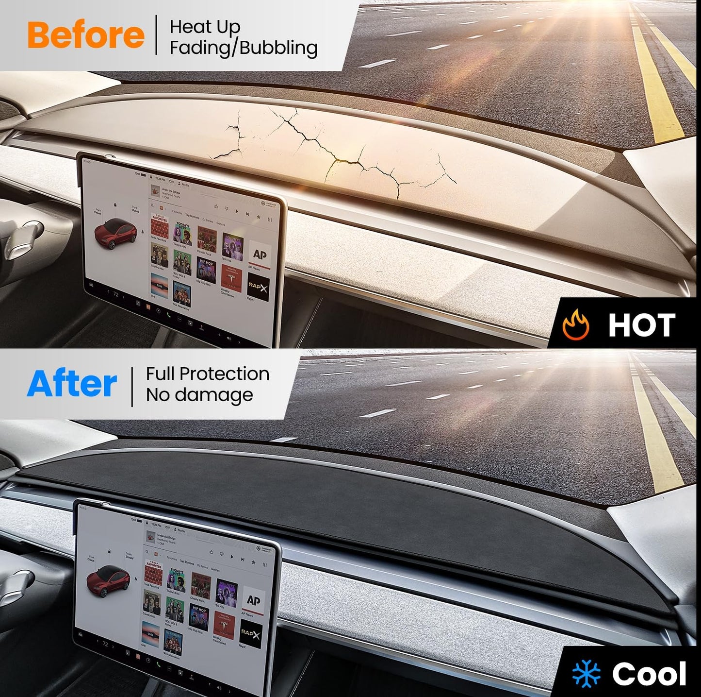 Tesla Premium Dash Mat | Anti-Glare & Full Protection | Luxury Alcantara for Model Y(2024-2017)