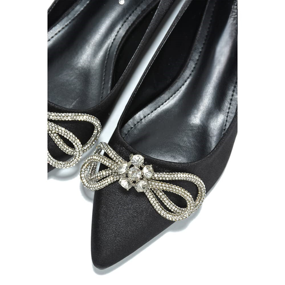 Stearling Pointed Toe Flats for Women – Elegant Rhinestone Bow Slip-On Dress Shoes