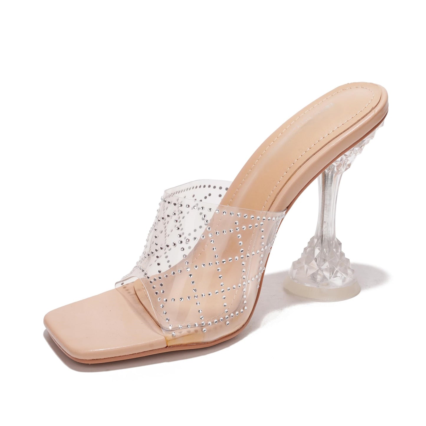 Eli Sexy Clear Heels for Women – Square Toe Crystal Wine Glass Heel Sandals with Rhinestone Straps