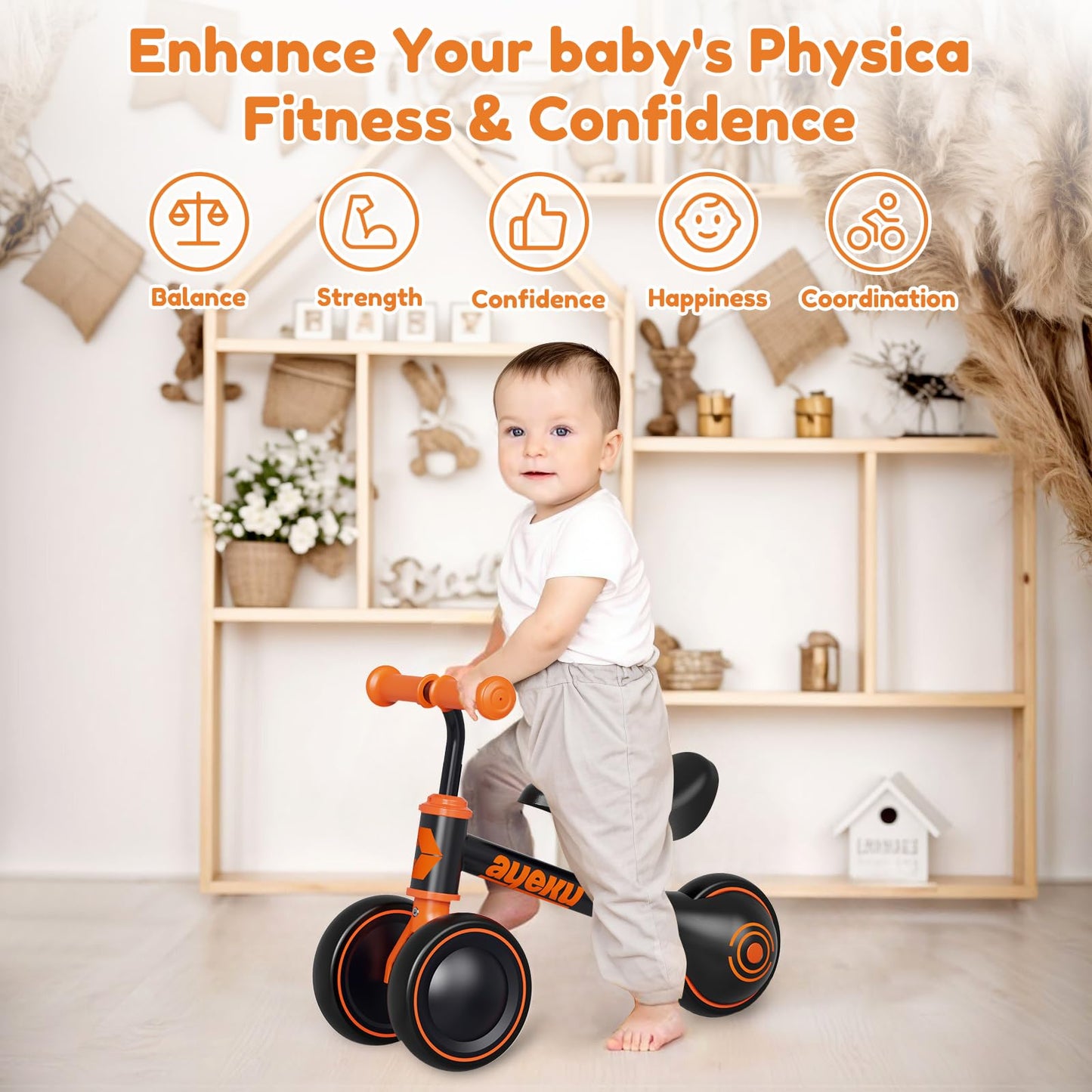 First Ride Balance Bike | Perfect 1st Birthday Gift for Toddlers (12-24 Months) - Orange Black
