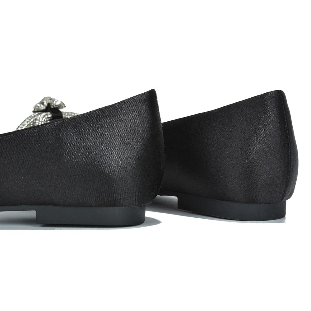 Stearling Pointed Toe Flats for Women – Elegant Rhinestone Bow Slip-On Dress Shoes
