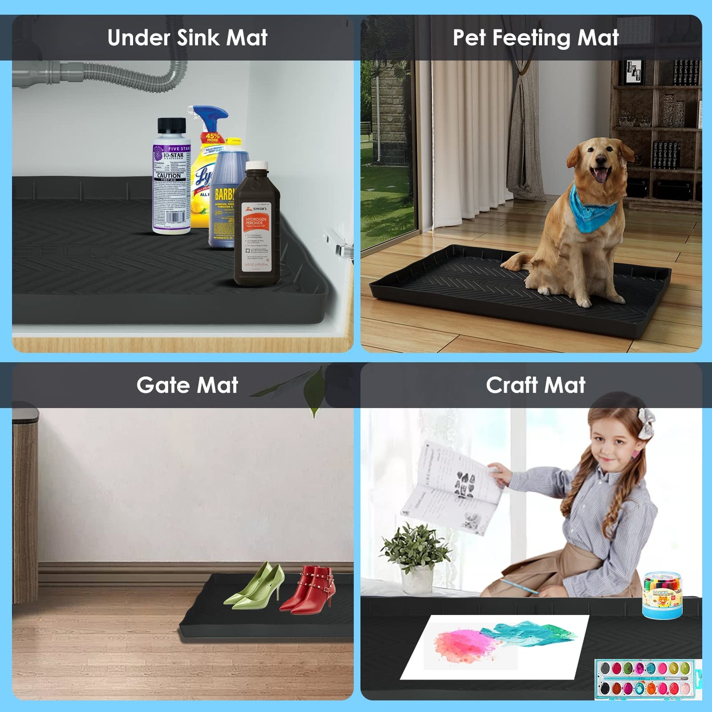 Under Sink Mats for Kitchen Waterproof, 34" X 22" Or Smaller Cut to Fit Under Sink Drip Tray for Kitchen Bathroom Cabinets, Silicone Liner Hold Up to 3.3 Gallons Liquid