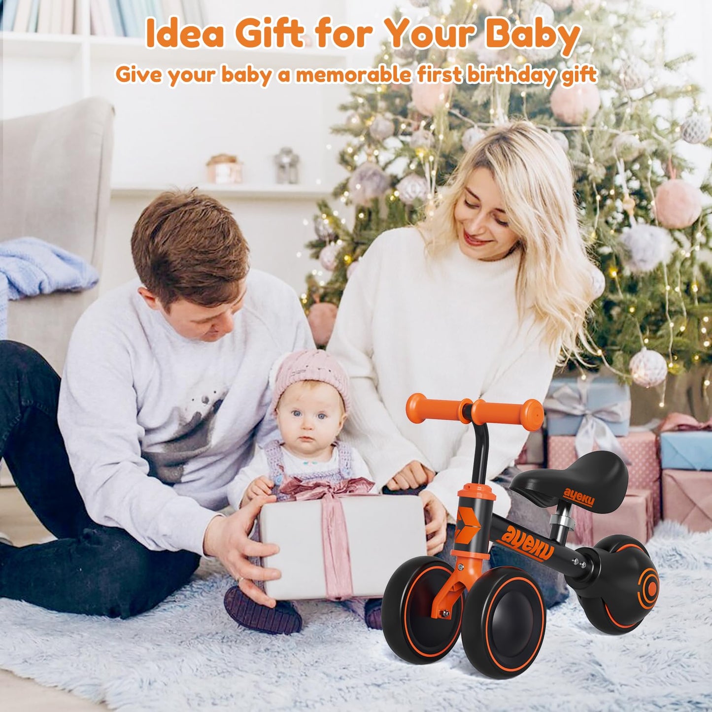 First Ride Balance Bike | Perfect 1st Birthday Gift for Toddlers (12-24 Months) - Orange Black