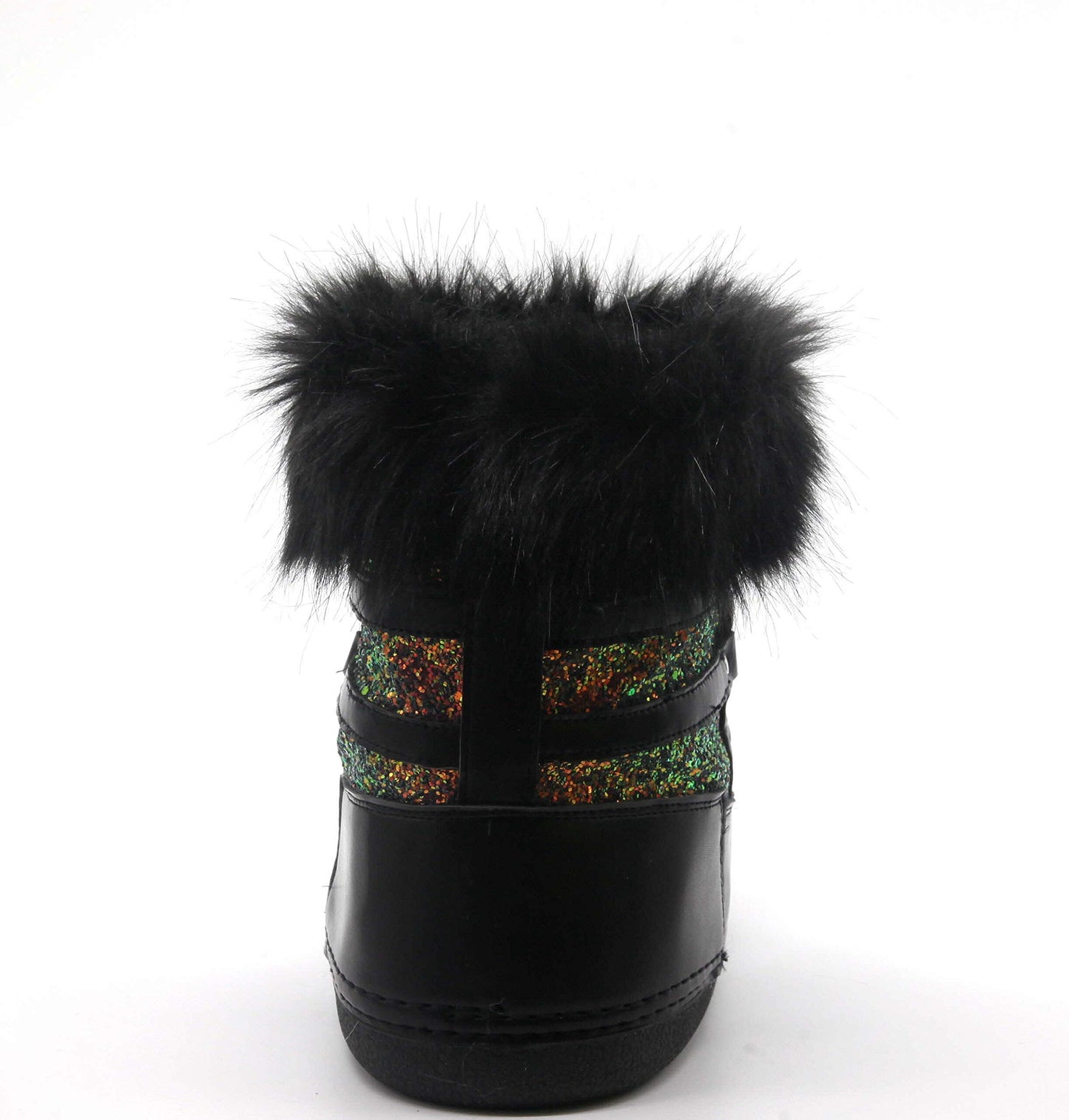 Polar Women’s Sequin Feather Snow Boots – Round Toe Winter Booties with Faux Fur Trim